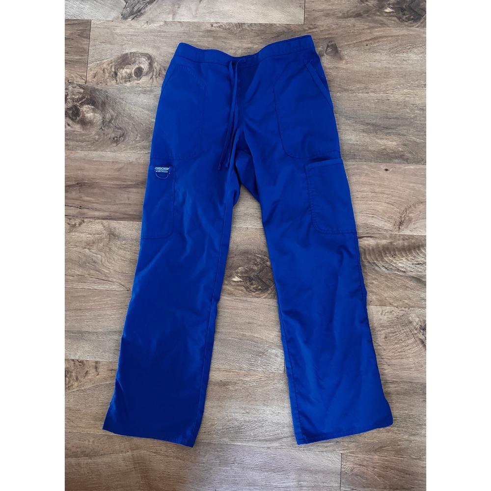 Cherokee Workwear WW120 Women Blue Scrub Pants Small Petite Cargo Drawstring